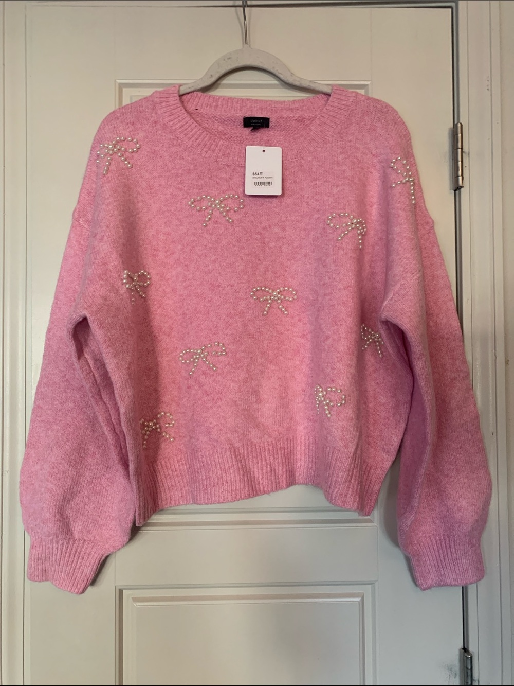 NWT debut Pink Pearl Bow Embellished Crewneck Sweater